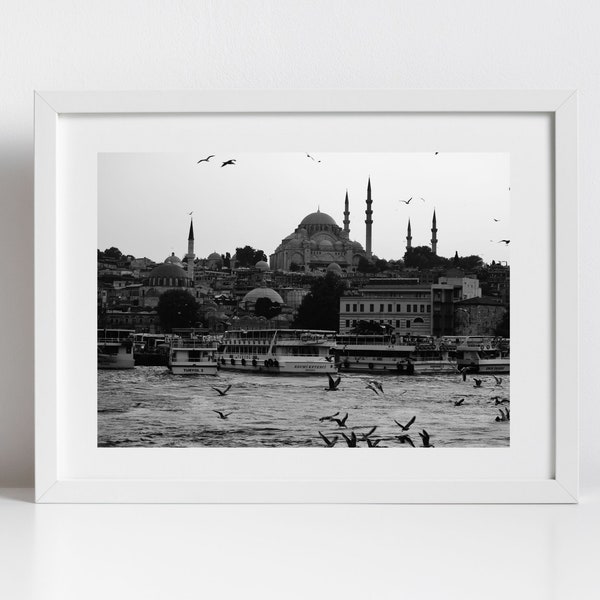 Istanbul Süleymaniye Mosque Eminönü Black And White Photography Print Poster
