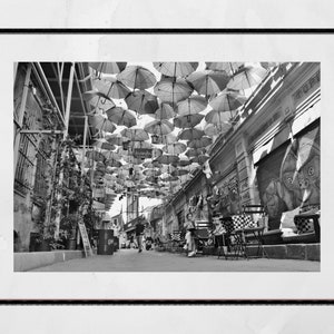 Istanbul Umbrellas Street Karakoy Black And White Photography Print Poster