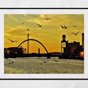 Fotografia di Glasgow Stampa Fiume Clyde Finnieston Squinty Bridge Tramonto Wall Art