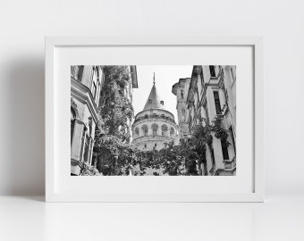 Istanbul Galata Tower Black And White Photography Print Wall Art