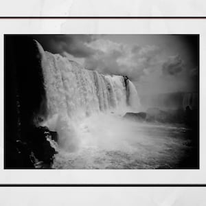 Iguazu Falls  Waterfall Brazil Black And White Photography Print