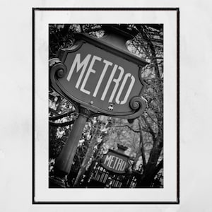Paris Metro Poster Black and White