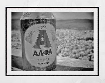 Alfa Hellenic Beer Poster Athens Greece Black And White Photography Print