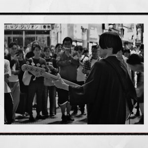 Guitarist Poster Shibuya Crossing Tokyo Print Street Black And White Photography