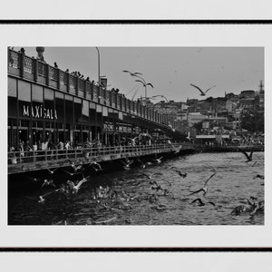 Istanbul Galata Bridge Black And White Photography Print Poster