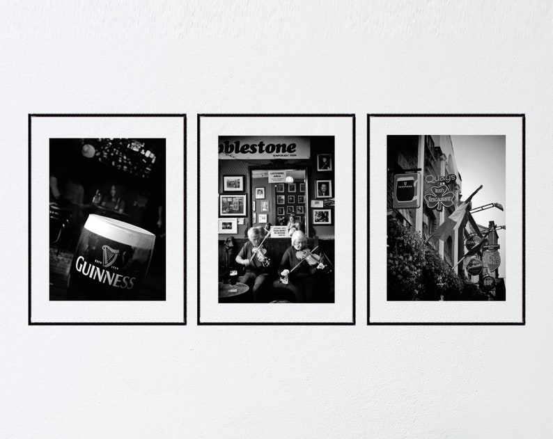 Dublin Irish Pub Black And White Photography Prints Gallery Wall Set Of Three zdjęcie 2