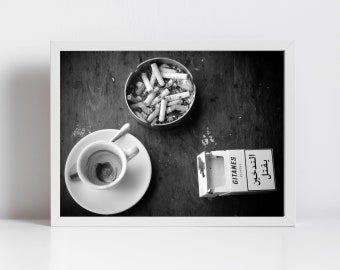 cigarette and black coffee Stock Photo - Download Image Now - Cigarette, And White, Espresso black coffee with cigarette Coffee