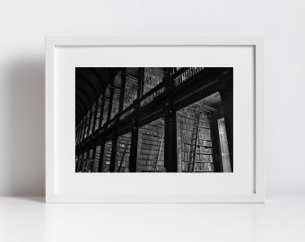 The Long Room Trinity College Dublin Black and White Print Library Wall Art