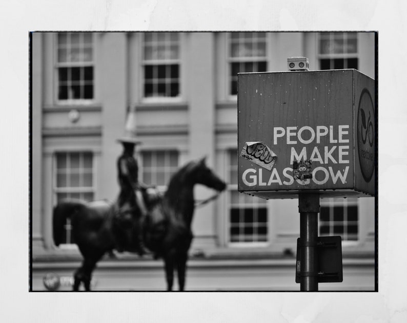 People Make Glasgow Duke Of Wellington Black And White Print image 2