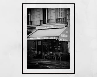 Paris Cafe Street Black And White Photography Wall Art
