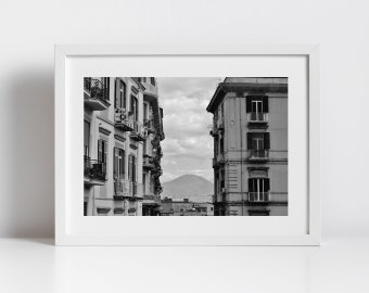 Napoli Italia Wall Art Monte Vesuvio Poster in bianco e nero