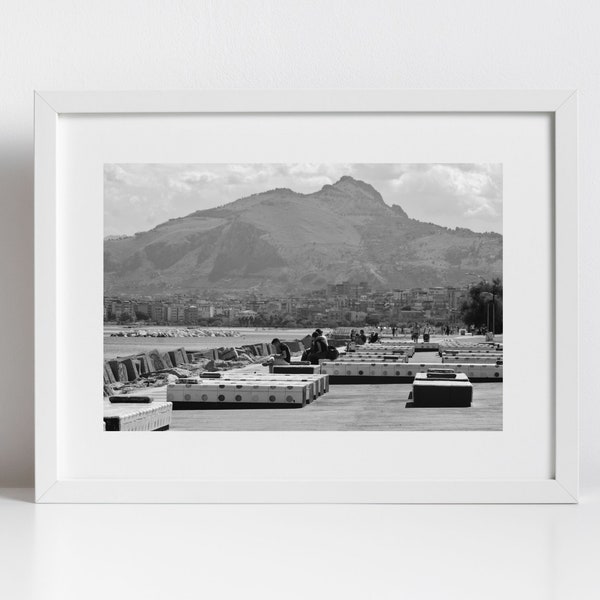 Palermo Waterfront Black And White Photography Print