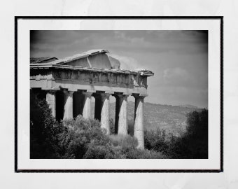 Athens Ancient Greece Temple of Hephaestus Black And White Photography Print