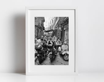 Palermo Sicily Black And White Print Vespa Poster Dining Wall Art