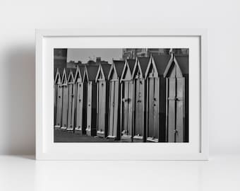 Brighton Print Hove Beach Huts Poster Black And White