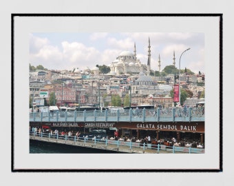 Póster fotográfico con el horizonte de Estambul y el puente de Gálata