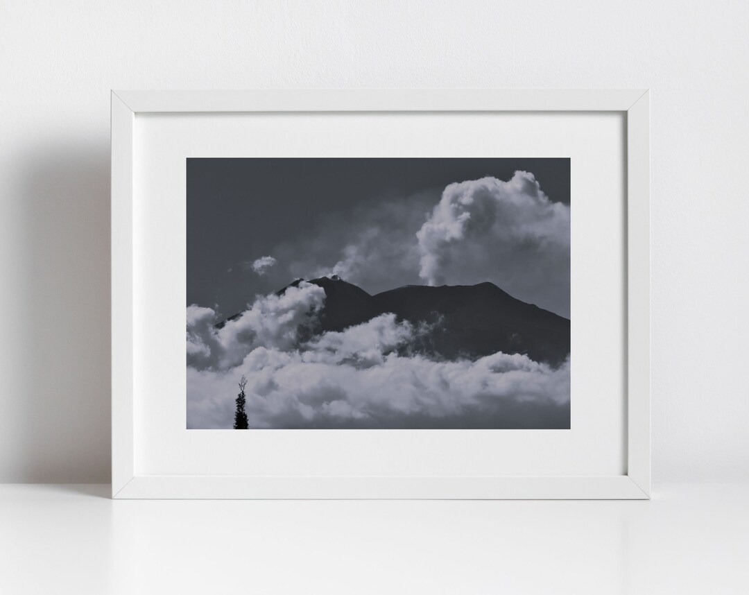 Mount Etna Poster Volcano Art Black and White - Etsy