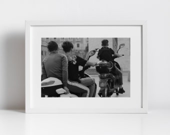 Palermo Sicily Street Black And White Photography Print Boys On Vespa Poster