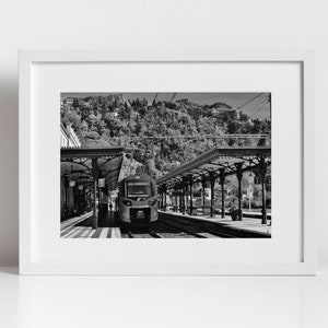 Taormina-Giardini Sicilia Fotografia in bianco e nero Stampa ferroviaria Wall Art