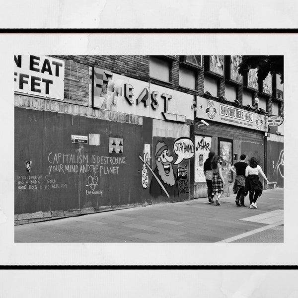 Art Anti-capitaliste Anarchiste Changement climatique Rue Glasgow Photographie Image en noir et blanc