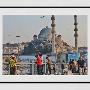 Istanbul Galata Bridge Fishing Süleymaniye Mosque Photography Print Poster