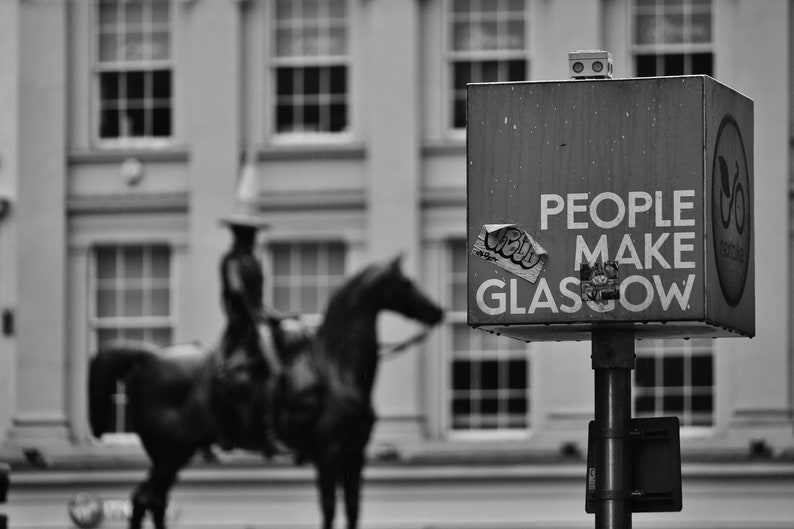 People Make Glasgow Duke Of Wellington Black And White Print image 3