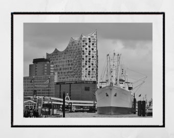 Hamburg Elbphilharmonie Impresión fotográfica en blanco y negro