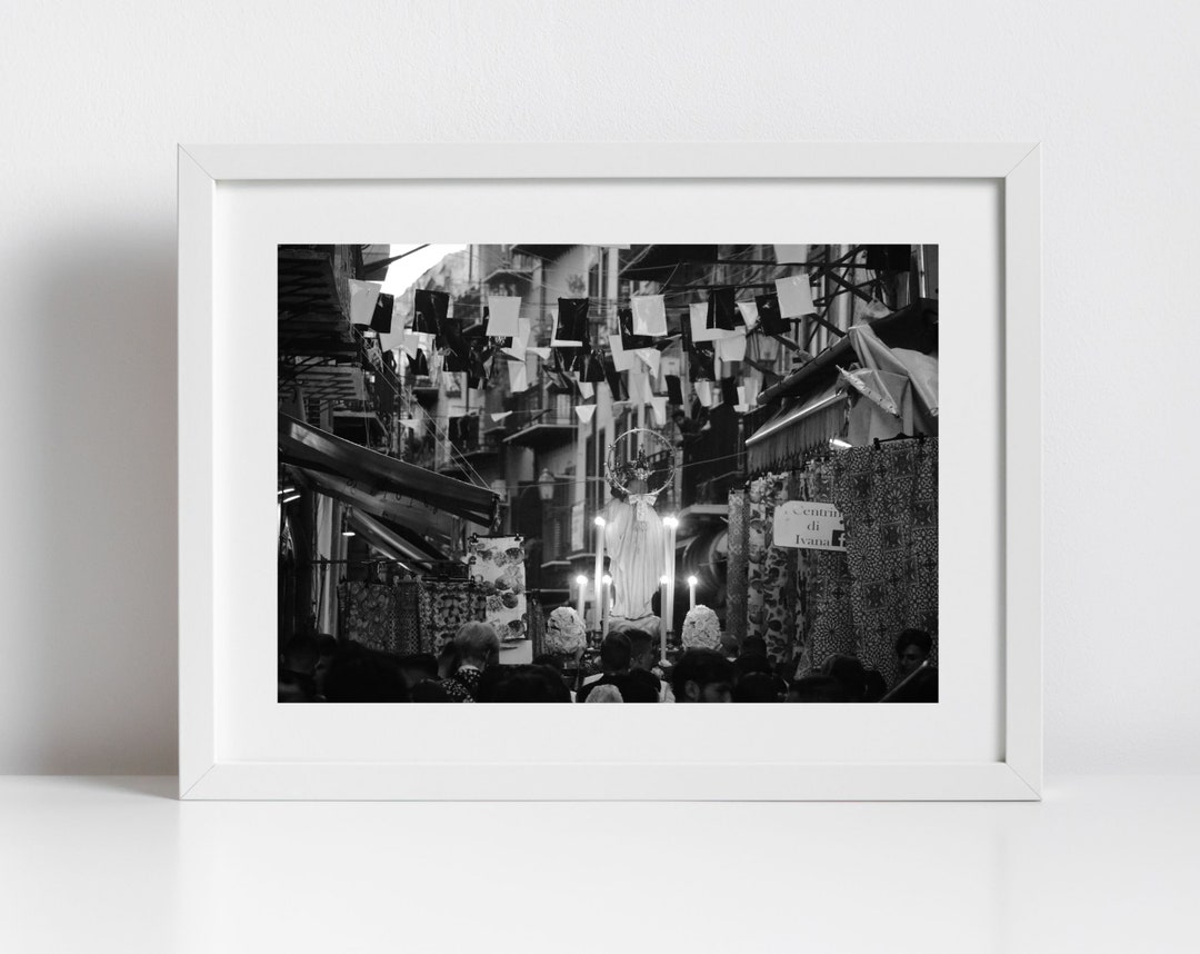 Palermo Sicily Black and White Print Catholic Art Italy Street ...
