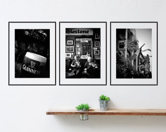 Dublin Ierse Pub zwart-wit fotografie prints gallery muur set van drie