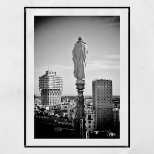 Mediolan Katedra Torre Velasca Czarno-biały wydruk fotograficzny