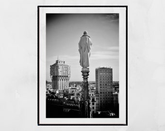 Stampa fotografica in bianco e nero del Duomo di Milano Torre Velasca