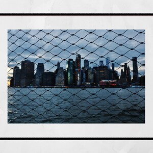 New York Poster Lower Manhattan Skyline Barbed White Photography Print