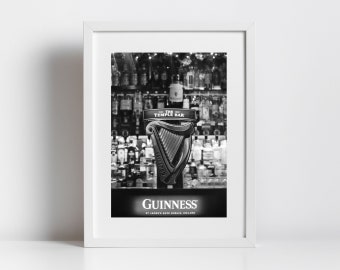 Póster de Guinness de Temple Bar, pub irlandés, impresión en blanco y negro