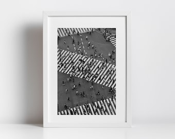 Shibuya Crossing Tokyo Black And White Photography Print Wall Art