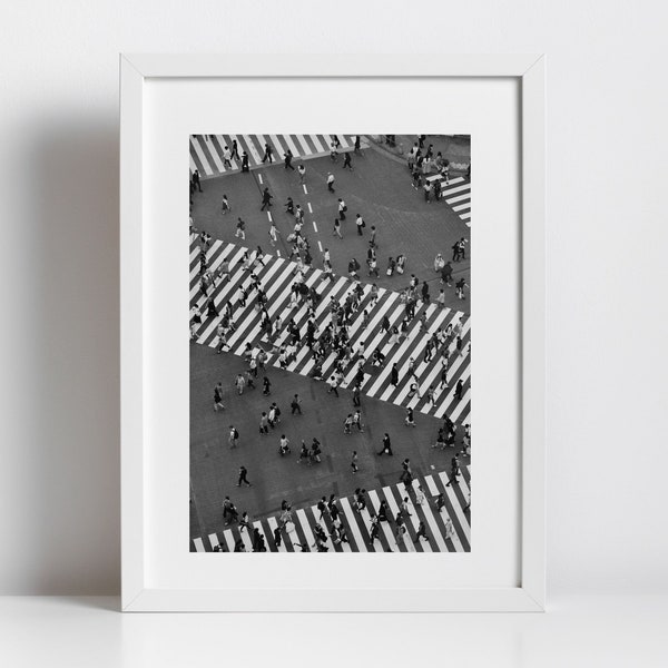 Shibuya Crossing Tokyo Black And White Photography Print Wall Art