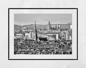 Glasgow Skyline Black And White Photography Print