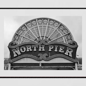 Blackpool Poster North Pier British Seaside Retro Black And White Photography Print