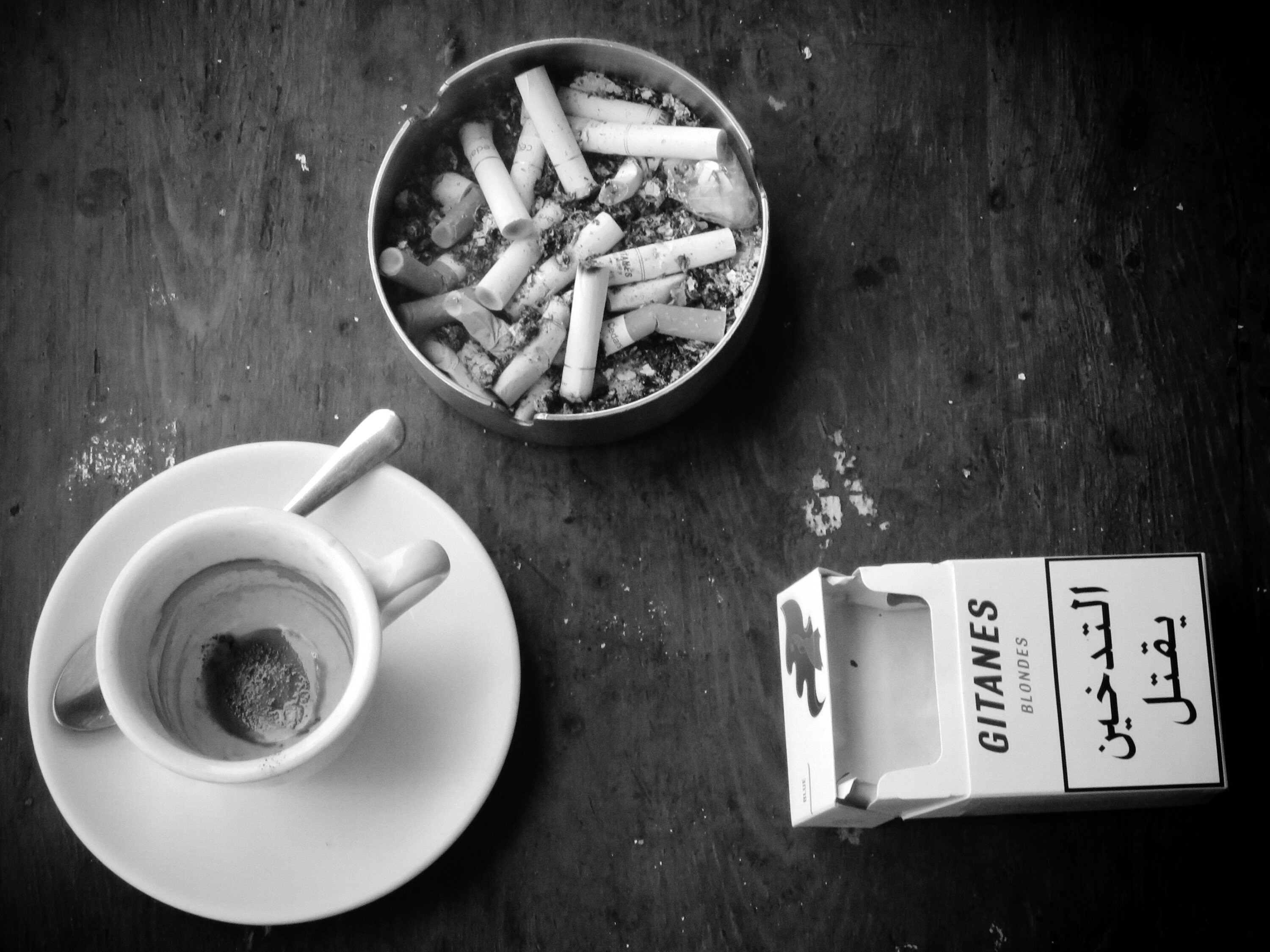 black coffee cigarette Beirut Coffee and Cigarettes Black and White Photography Print