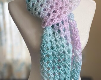 Lightweight Crochet Scarf with Tassels, Granny Stitch