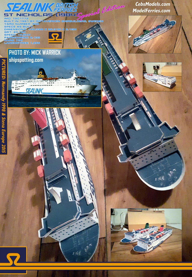 St Nicholas Sealink 1984 Card Model Ferry Kit Etsy