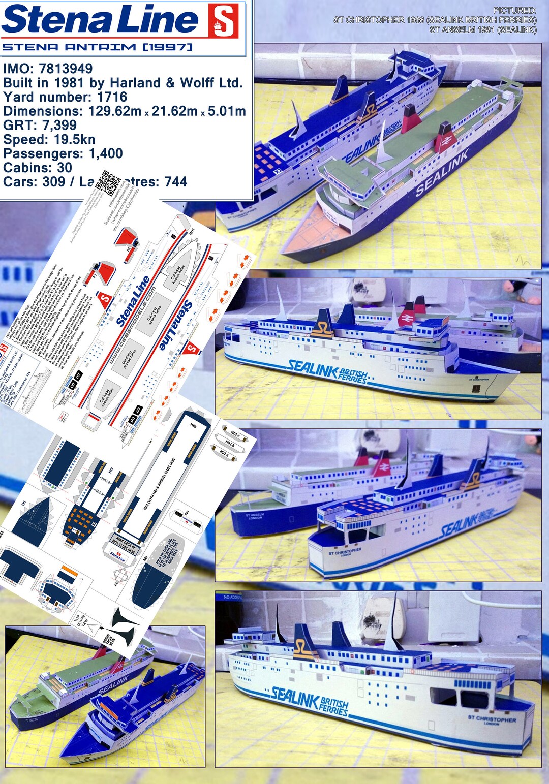 Stena Line Sim Stena Antrim (stena Line 1997 - Extended Hull) Card Craft Easy Build ...