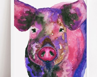 Pig Watercolor Art Print | Pig Artwork | Pig Wall Art | Pig Kitchen Decor | Pig Painting | Pig Nursery Decor by Rachel Marquardt Art