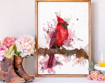 Cardinal Watercolor Print | Red Cardinal Art Print | Cardinal Artwork | Cardinal Wall Art | Cardinal Bird Print by Rachel Marquardt