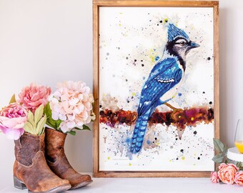 Blue Jay Bird Print | Watercolor Blue Jay | Blue Jay Painting | Blue Bird Painting | Bird Wall Art | Bird Gift by Rachel Marquardt Art