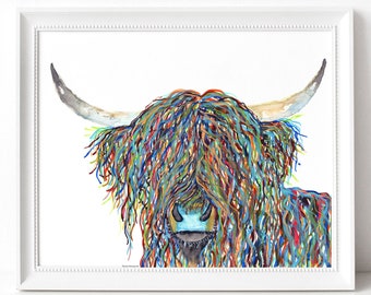 Scottish Highland Cow | Highland Cow Print | Cow Gift Idea | Farmhouse Decor | Cow Artwork | Cute Cow Art by Rachel Marquardt Art