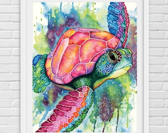 Sea Turtle Watercolor Art Print | Coastal Art | Beach Decor | Sea Turtle Wall Art | Sea Life Art | Sea Turtle Gifts by Rachel Marquardt Art