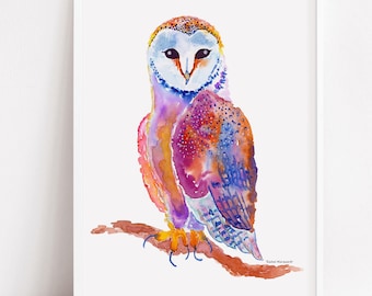 Owl Print | Barn Owl Print | Owl Painting | Barn Owl Wall Art | Owl Nursery Decor | Owl Nursery Art by Rachel Marquardt Art