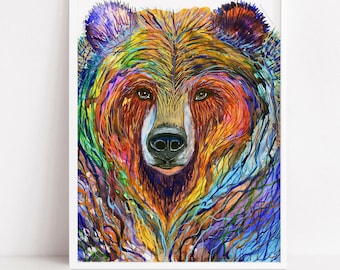 Grizzly Bear Print | Grizzly Bear Artwork | Grizzly Bear Decor | Bear Art Print | Bear Artwork by Rachel Marquardt Art