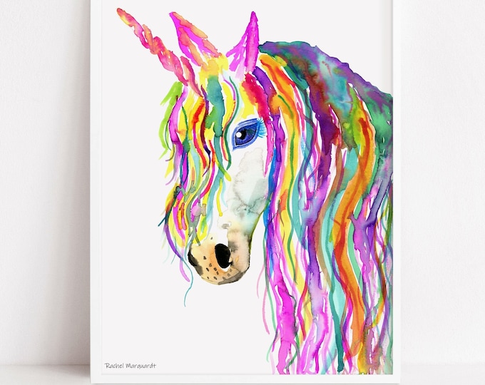 Unicorn Art Print | Unicorn Watercolor Art | Unicorn Gifts for Girls | Unicorn Wall Art | Pink Unicorn Painting by Rachel Marquardt Art