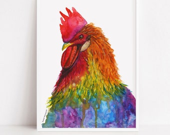 Rooster Print | Rooster Wall Art | Rooster Painting | Rooster Gifts | Rooster Kitchen Decor by Rachel Marquardt Art